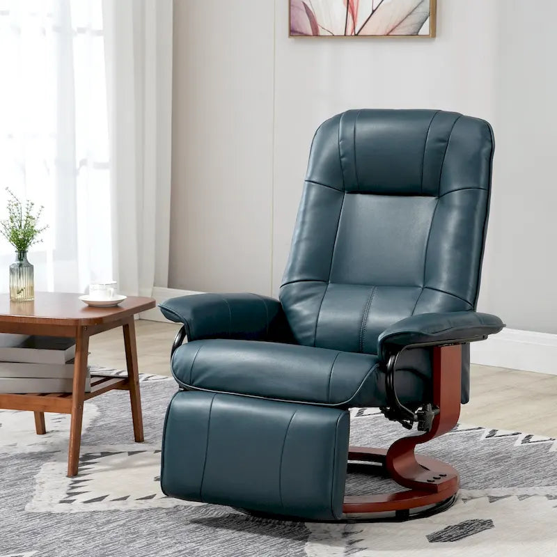 HomCom verstelbare handmatige relaxfauteuil van imitatieleer met draaivoet en comfortabele, ontspannende voetensteun