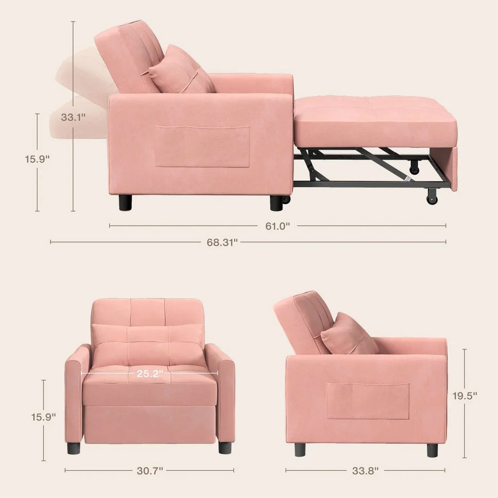 3-in-1-Schlafsofa mit verstellbarer Liegefläche, ausziehbares Sesselsofa, umwandelbares Klappbett fürs Wohnzimmer