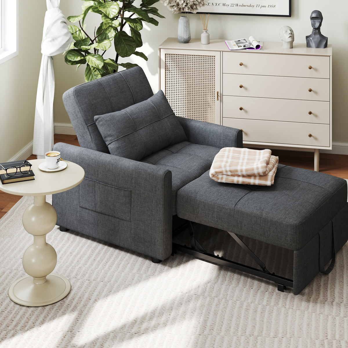 3-in-1-Schlafsofa mit verstellbarer Liegefläche, ausziehbares Sesselsofa, umwandelbares Klappbett fürs Wohnzimmer