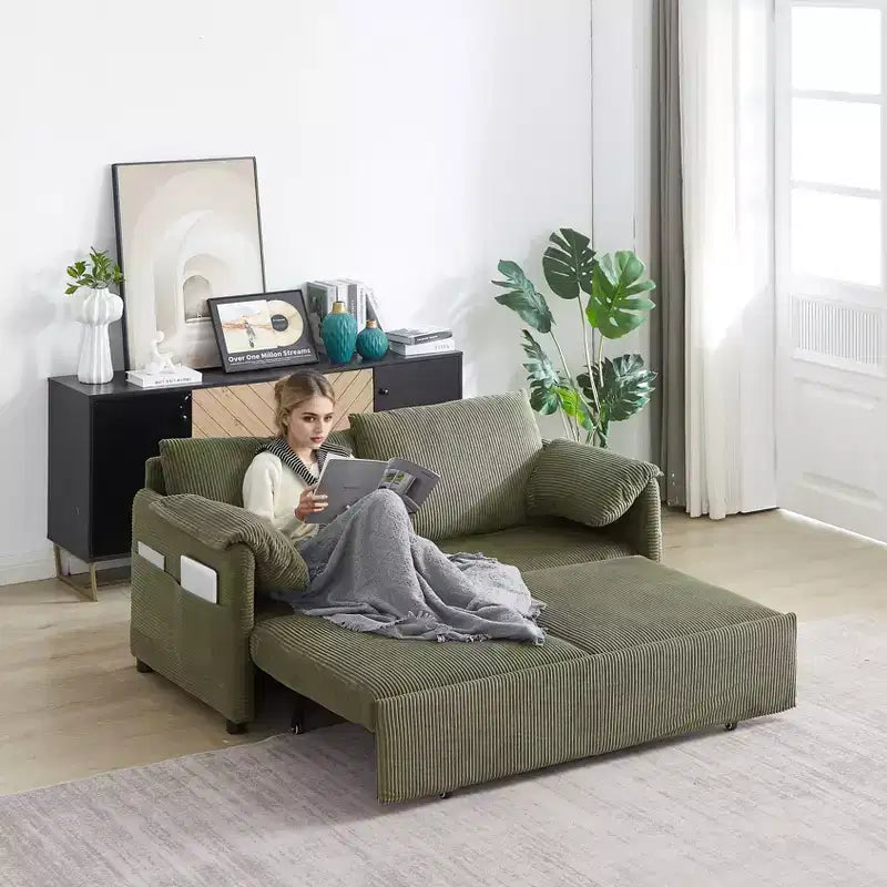 64.5 3-in-1-slaapbank van ribfluweel met uitschuifbaar bed