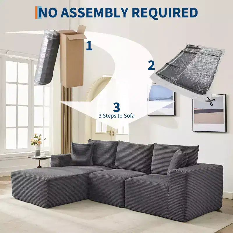 108 Modernes Sofa, 3-Sitzer-Polstersofa in L-Form mit Kissen, Sofa mit tiefer Sitzfläche, keine Montage erforderlich