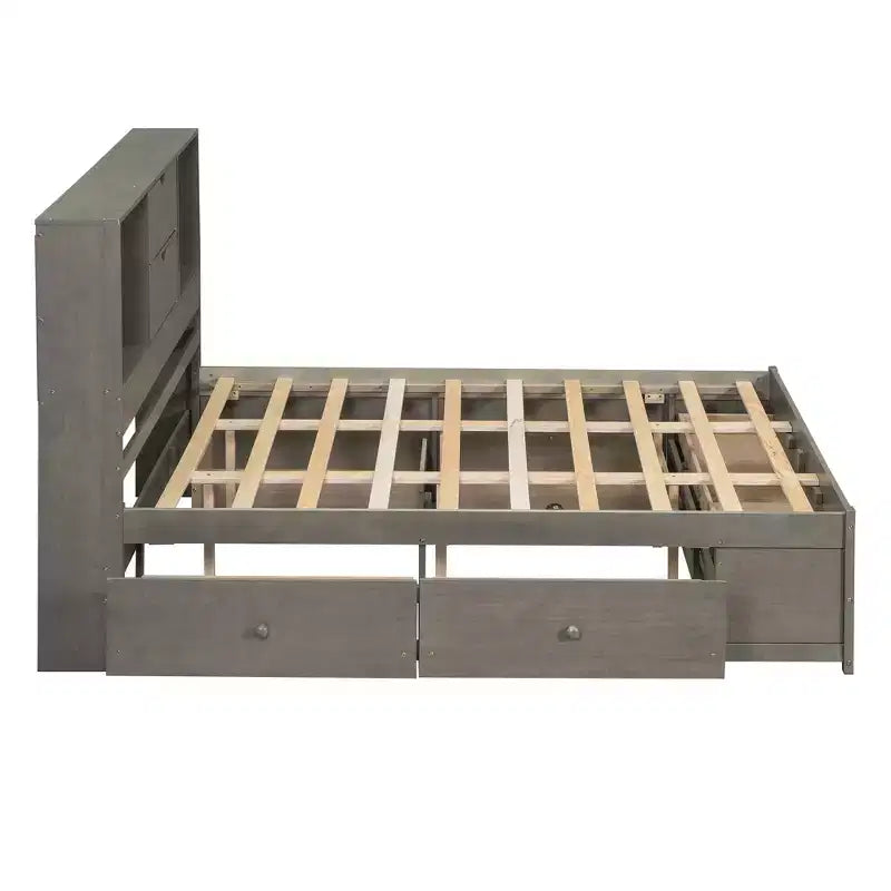 Queensize bed met opbergrek en 8 laden, eenvoudig te monteren