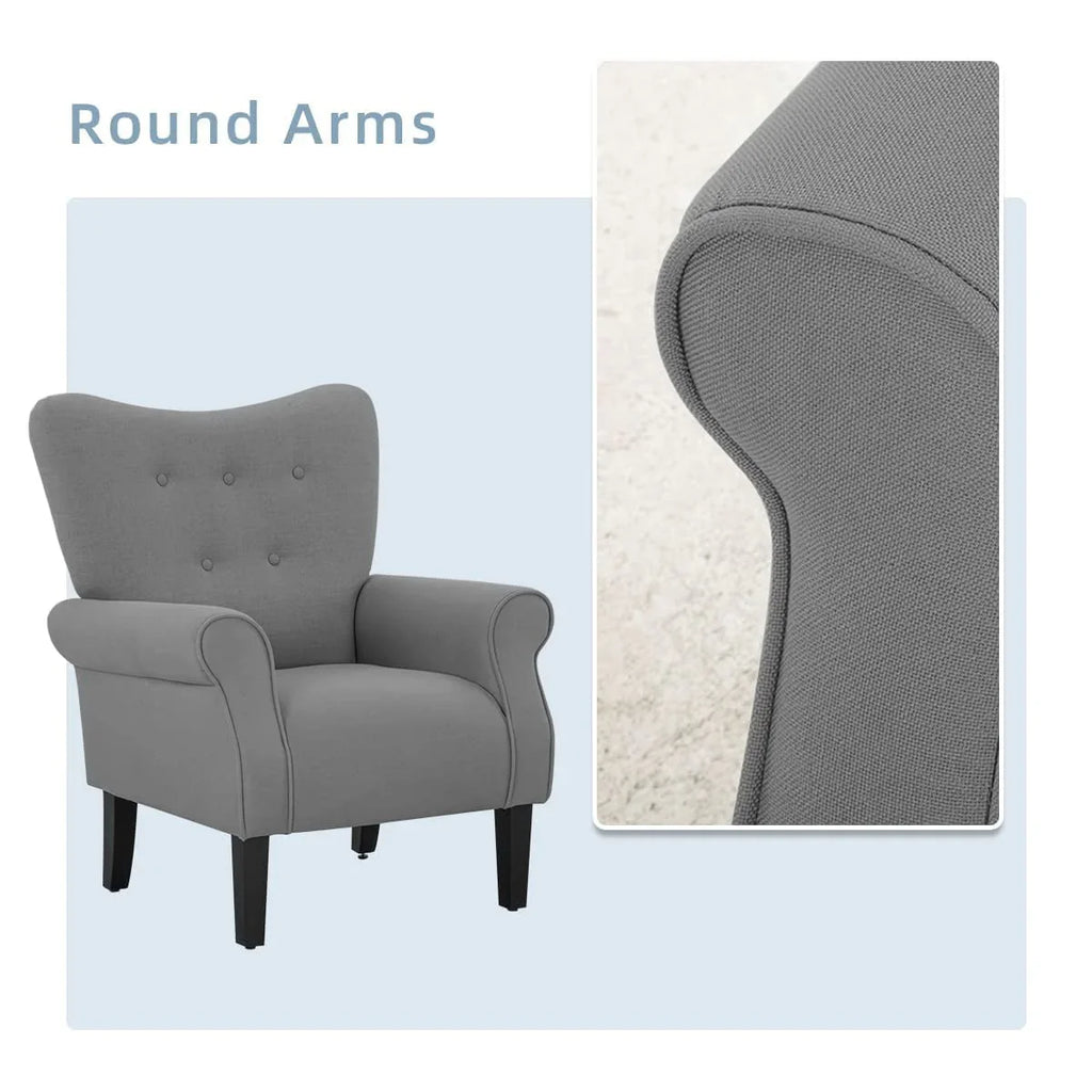 Fauteuil d’appoint moderne Erommy à dossier haut, fauteuil une place en tissu rembourré avec boutons et pieds en bois, pour salon