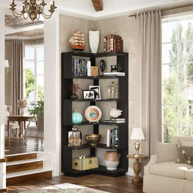 6-stufiges Eckbücherregal, platzsparendes Standregal