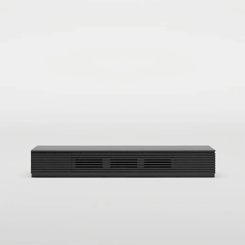 Minimalistische tv-kast met lades, mediameubel van massief hout met kasten, neerklapbare deur, walnootfineer, volledig gemonteerd