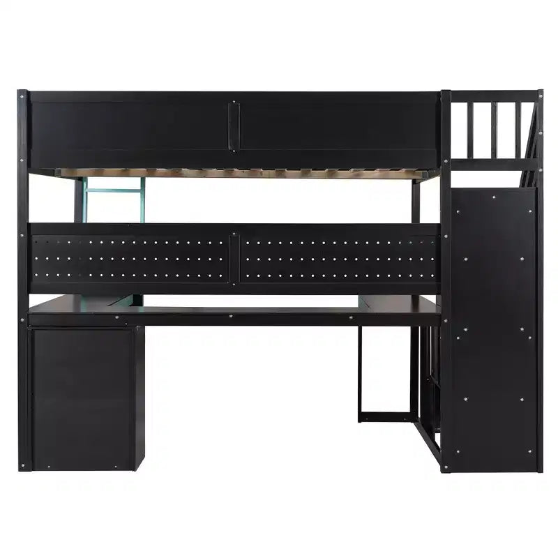 GDFStudio Scott Gaming-Hochbett aus Holz mit Aufbewahrungstreppen, Schreibtisch, Regalen und Lochwand