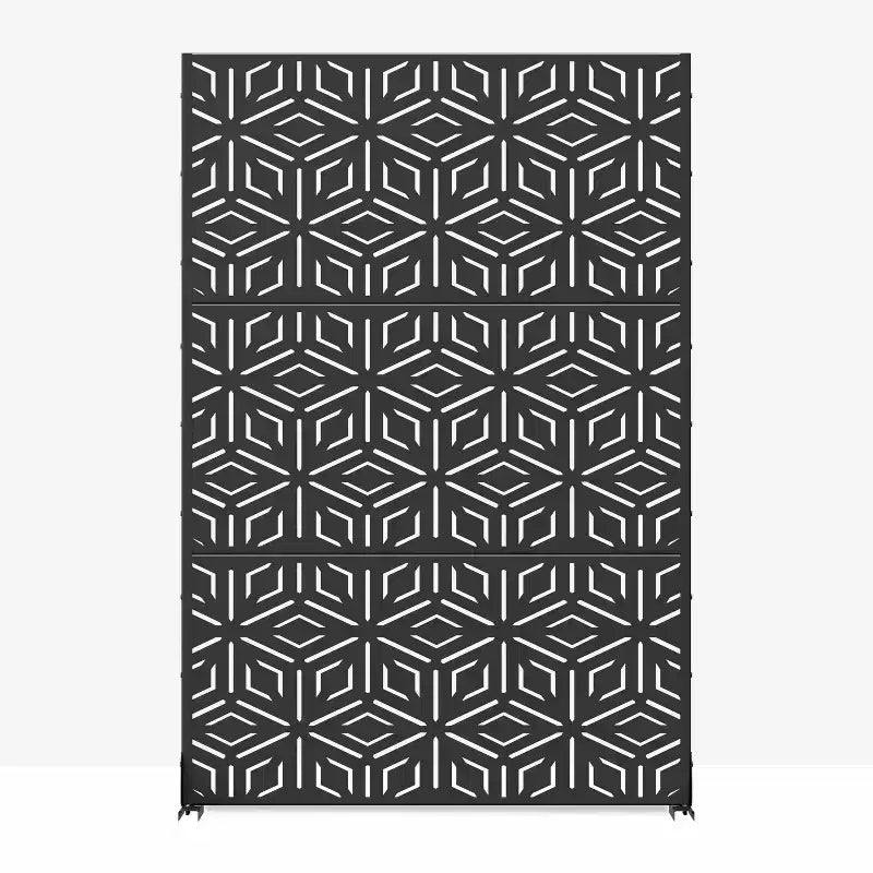 3-teiliger Raumteiler mit geometrischem Muster ?C schwarz verzinkter Stahl