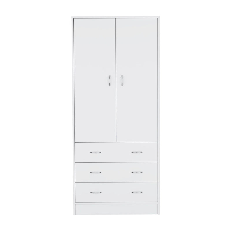 19 Moderner zweitüriger Kleiderschrank mit 3 Schubladen und 1 Kleiderstange fürs Schlafzimmer