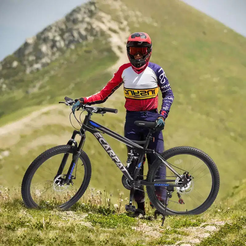 Okak 27.5IN mountainbike met dubbele vering voor en achter, terreinfiets met 21 versnellingen en mechanische schijfremmen, volwassen fiets voor mannen en vrouwen