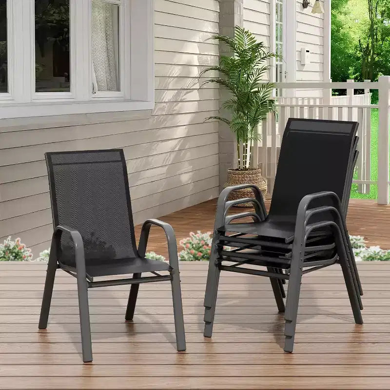 Terrasstoelen, stapelbare buiteneetkamerstoelen set van 4/6, lichtgewicht Textilene-stoelensets voor buiten voor alle weersomstandigheden, met armleuningen voor de achtertuin en het zwembadterras
