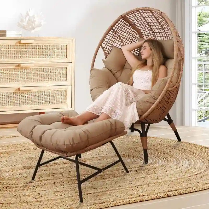 Fauteuil œuf d’intérieur FINCATI, fauteuil œuf d’extérieur supportant 440 lb, fauteuil œuf grand format avec pouf, fauteuil œuf luxueux et confortable avec repose-pieds