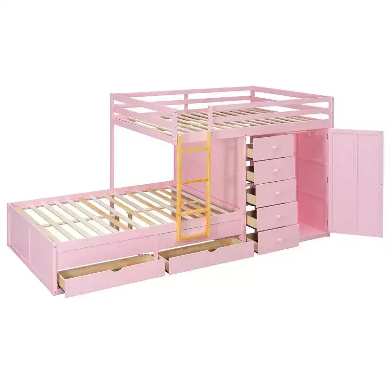 Moderne stapelbedcombinatie met twee tweepersoonsbedden, ingebouwde kledingkast en 7 opbergladen
