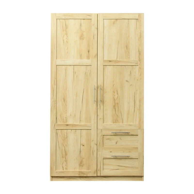 Armoire de rangement en bois blanc avec portes, tiroirs et tringle de penderie