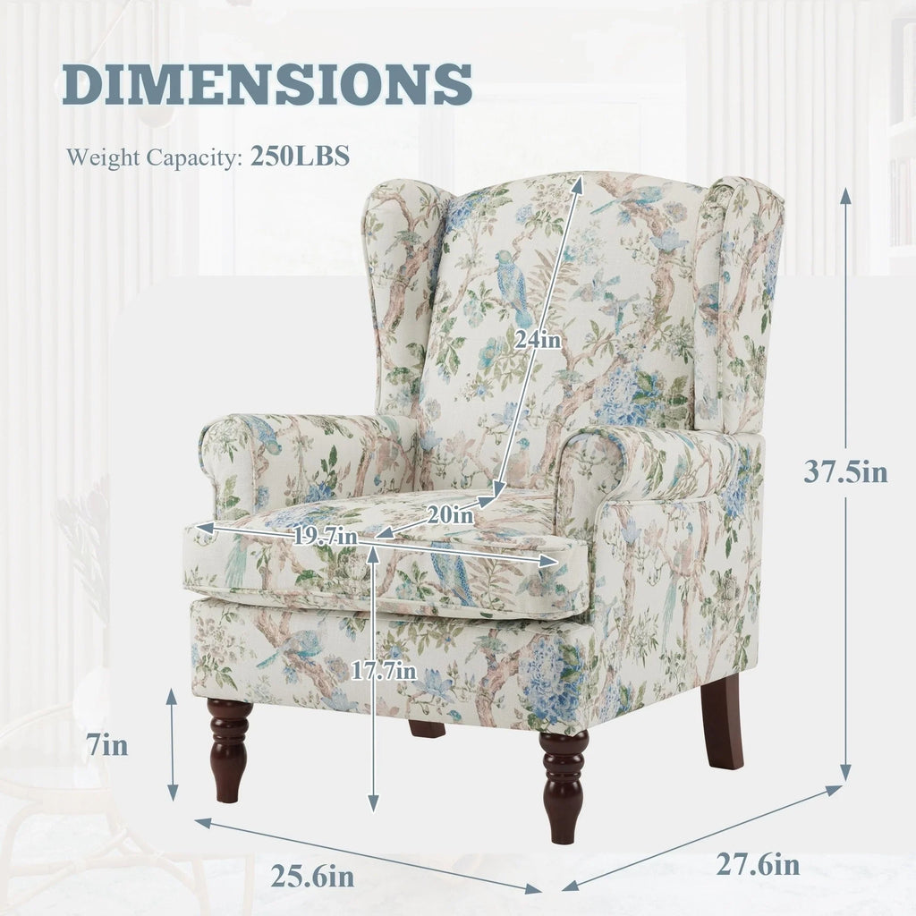 Fauteuil d’appoint moderne Erommy à dossier haut, fauteuil une place en tissu rembourré avec boutons et pieds en bois, pour salon
