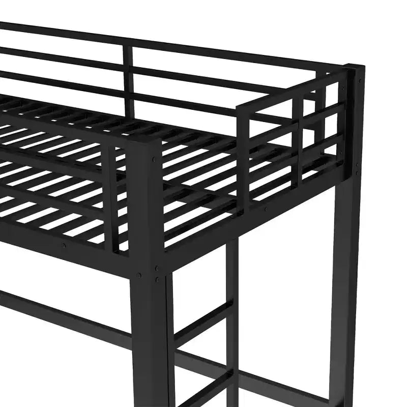 Metalen hoogslaper, ruimtebesparend bedframe met dubbele ladders en veiligheidsleuningen, zwart - ModernLuxe