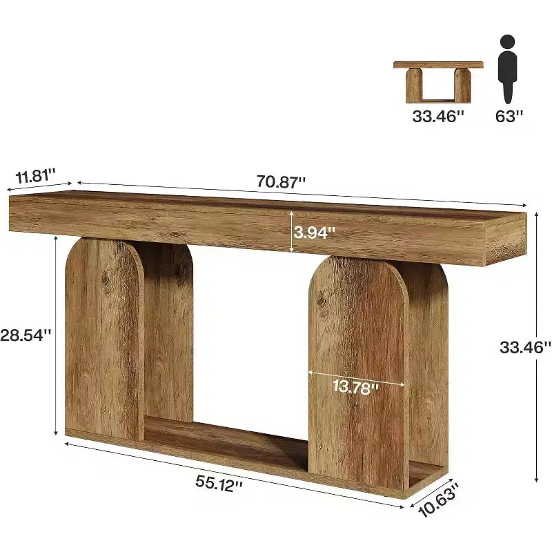 Table console de ferme extra-longue Lantine de 70.9 pouces avec étagère de rangement en bois à 2 niveaux, pour couloir, salon et entrée, brun vintage.
