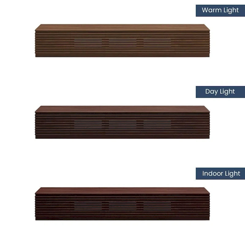 Minimalistische tv-kast met lades, mediameubel van massief hout met kasten, neerklapbare deur, walnootfineer, volledig gemonteerd