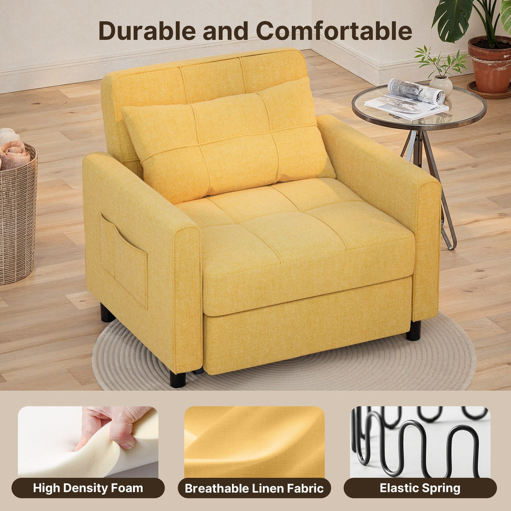 3-in-1-Schlafsofa mit verstellbarer Liegefläche, ausziehbares Sesselsofa, umwandelbares Klappbett fürs Wohnzimmer