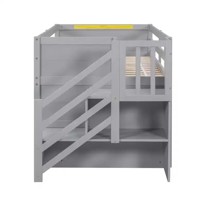 94.6L x 42.3W laag halfhoogslaper van massief hout voor een eenpersoonsbed, met trap, lade en plank, modern en strak ontwerp