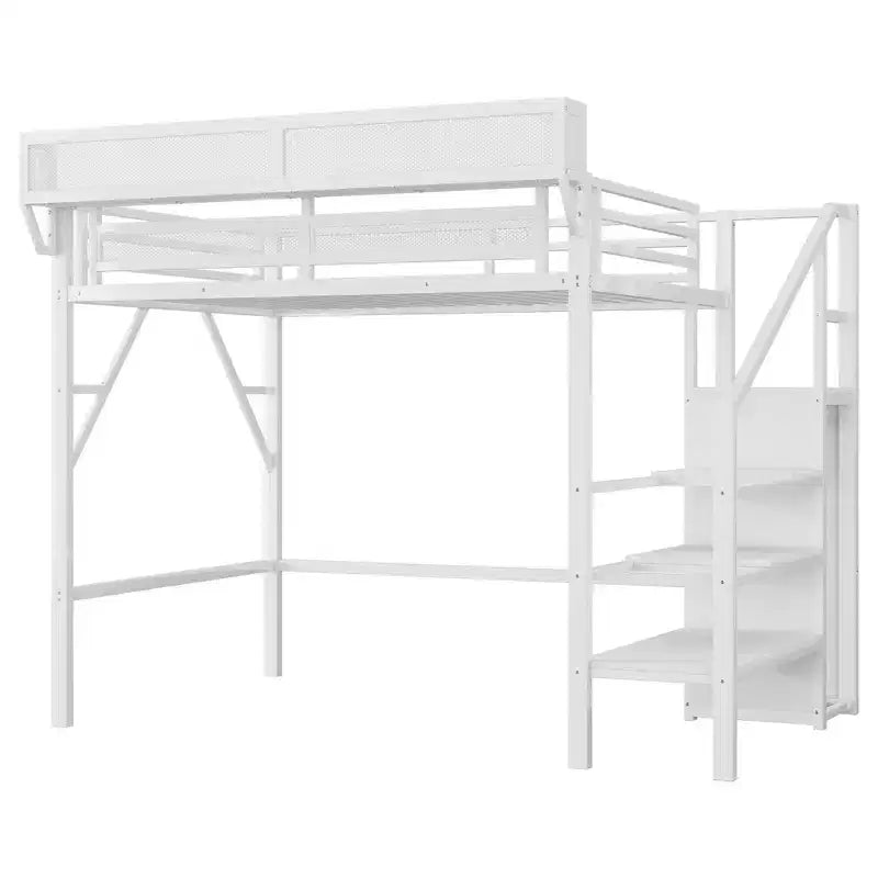 Okak Hochbett für Einzelbettmatratze mit Kleiderschrank, 94 Zoll, mit Ablagefächern und Korb, Bettgestell für Schlafzimmer und Wohnheim