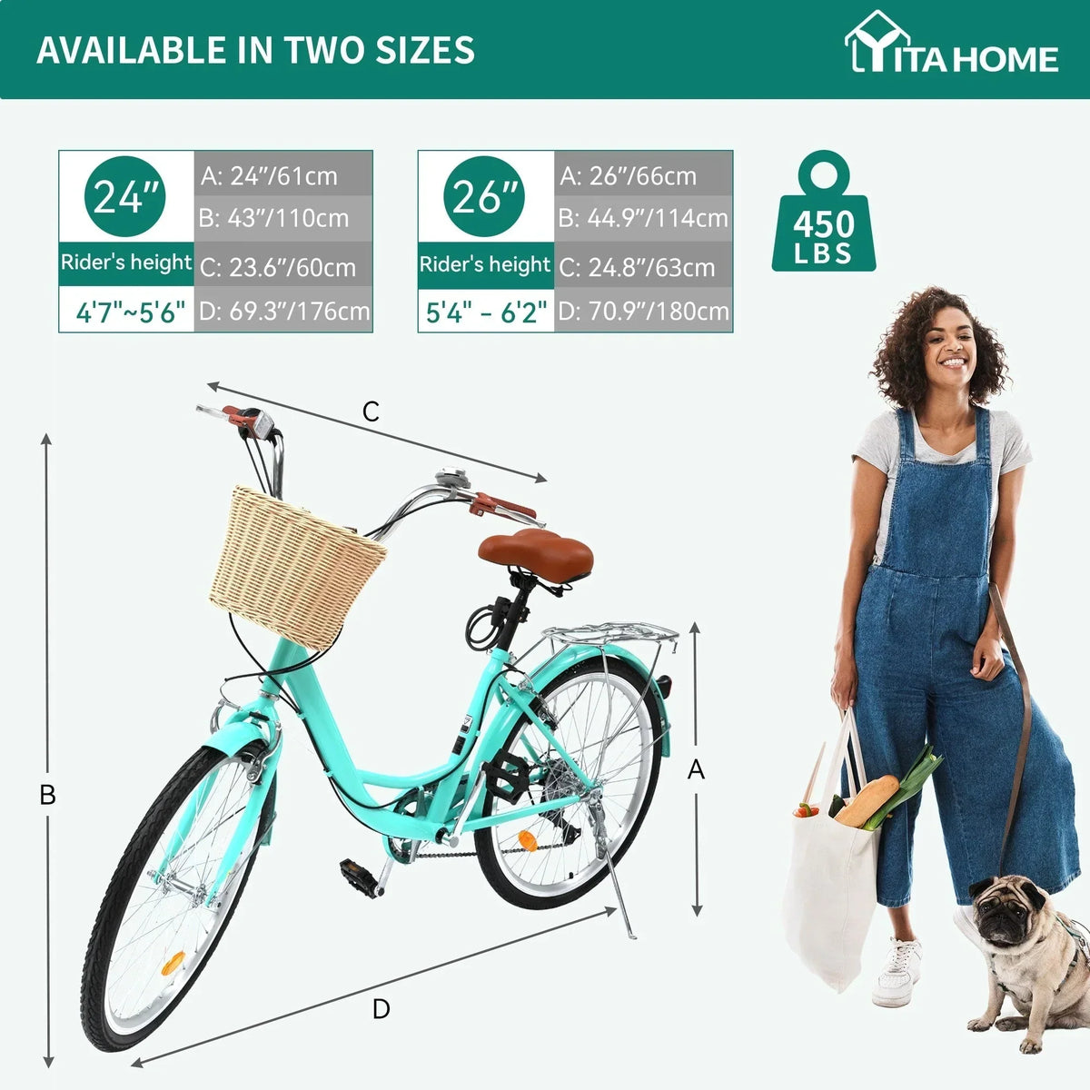 Moasis24/ 26 7-speed Cruiser Bike Adjustable Step Through Bike Commute Bike Bicycle