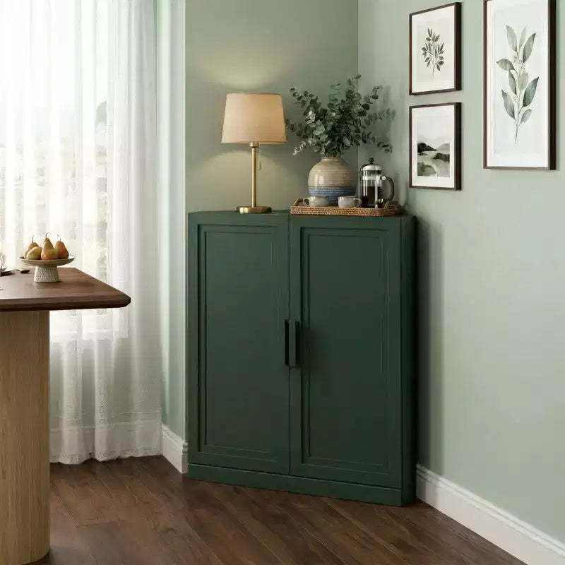 Dovelina hoekvitrinekast met verstelbare planken, dressoir, buffetkast, wijnkast, keuken- en eetkamerkast met houten deuren - 31H x 31W, 36H x 31W