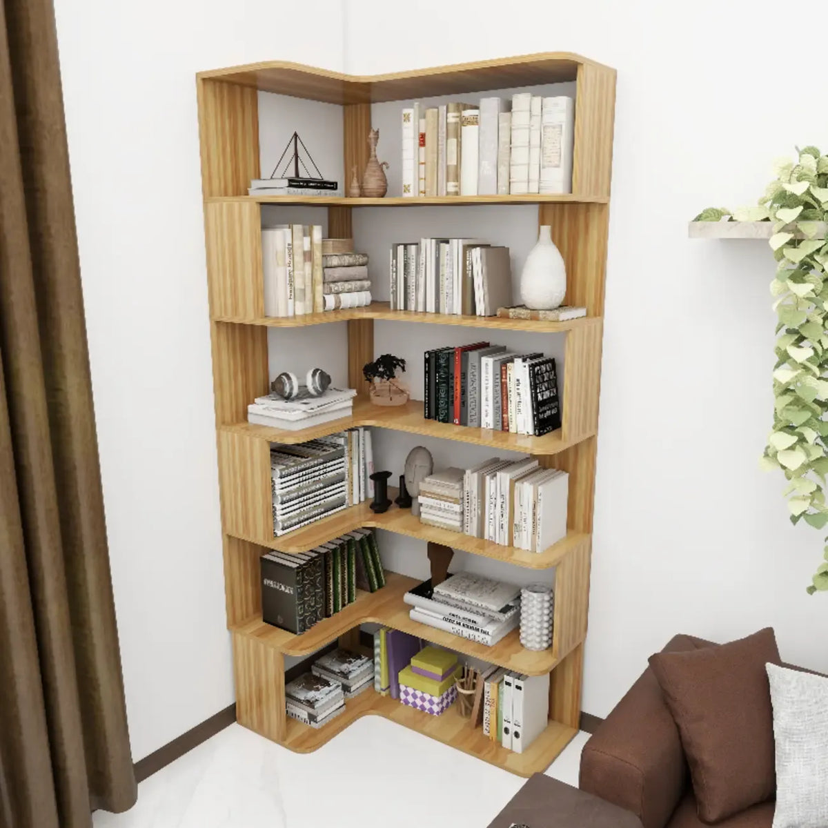 Eckbücherregal aus Holzwerkstoff mit 6 Regalböden