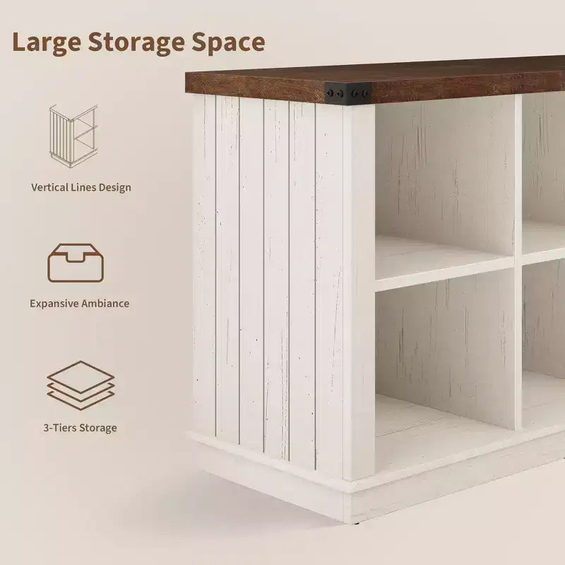 Bibliothèque de rangement à 8 casiers, style champêtre, modèle horizontal, bibliothèque en bois de 62 pouces pour entrée, longues bibliothèques basses pour salon