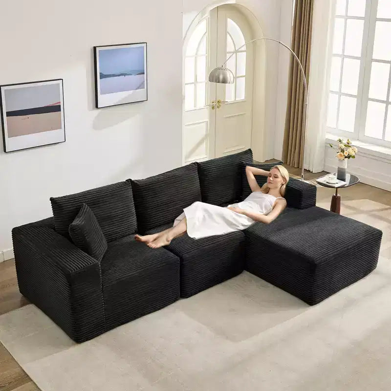 108 Modernes Sofa, 3-Sitzer-Polstersofa in L-Form mit Kissen, Sofa mit tiefer Sitzfläche, keine Montage erforderlich