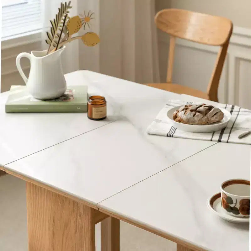 GDFStudio Agatha moderner Klapptisch aus Massivholz für 4-6 Personen mit Steinplatte