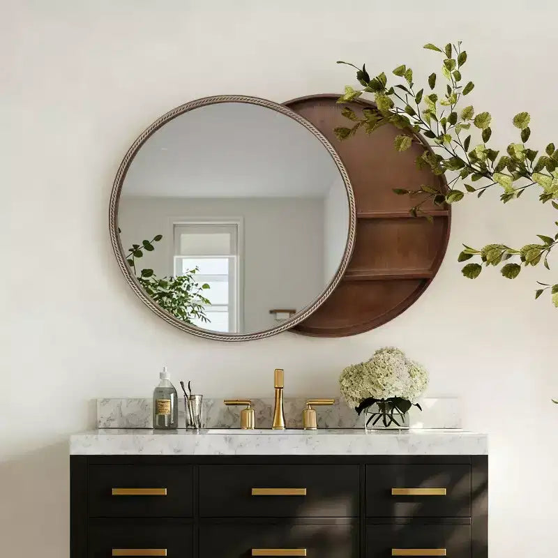 23.6 moderne ronde schuifbare wandspiegel met opbergruimte, ruimtebesparende make-upspiegel voor de badkamer, decoratieve spiegel voor de woonkamer