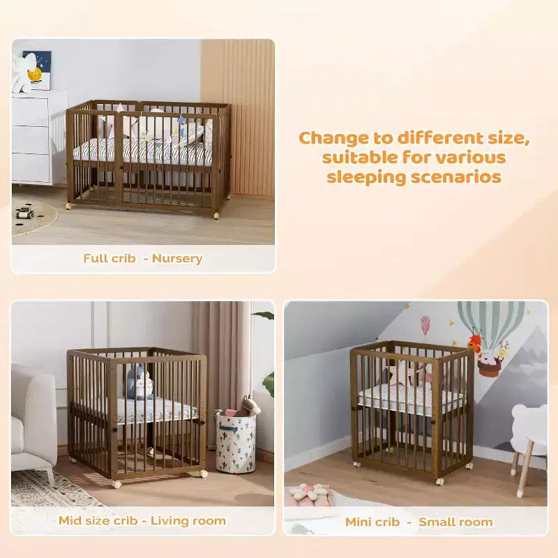 JOYMOR 8-in-1-converteerbaar babybed, inclusief 2 matrassen, om te bouwen tot wieg, halfhoog bed, babybed voor een groot bed, ligbed, peuterbed en box