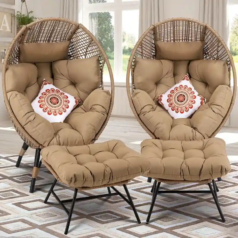 Fauteuil œuf d’intérieur FINCATI, fauteuil œuf d’extérieur supportant 440 lb, fauteuil œuf grand format avec pouf, fauteuil œuf luxueux et confortable avec repose-pieds