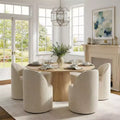 Ensemble de salle à manger moderne pour 6 personnes, table ronde à piètement central, fauteuils pivotants en forme de tonneau à roulettes, chenille texturée - Panipeachy