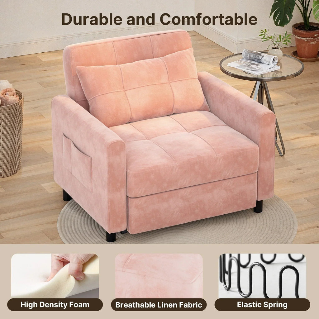 3-in-1-Schlafsofa mit verstellbarer Liegefläche, ausziehbares Sesselsofa, umwandelbares Klappbett fürs Wohnzimmer
