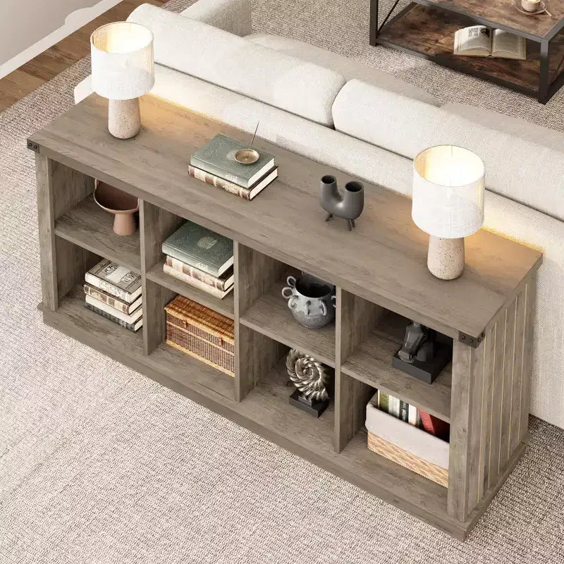 Bibliothèque de rangement à 8 casiers, style champêtre, modèle horizontal, bibliothèque en bois de 62 pouces pour entrée, longues bibliothèques basses pour salon