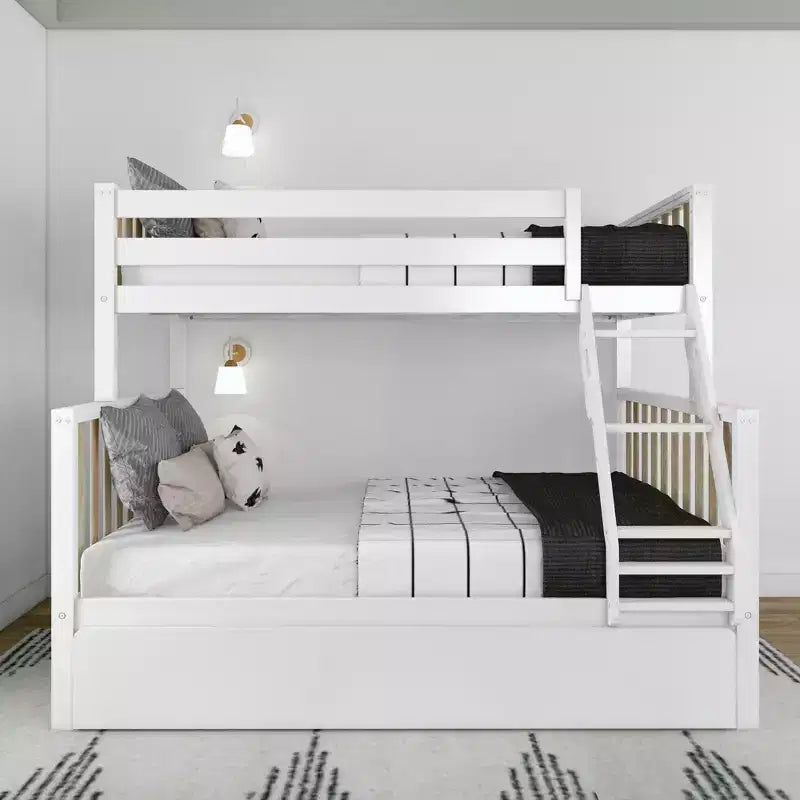 Lit superposé Max & Lily avec lit simple au-dessus d’un lit double et lit gigogne, en bois massif, style scandinave, pour enfants