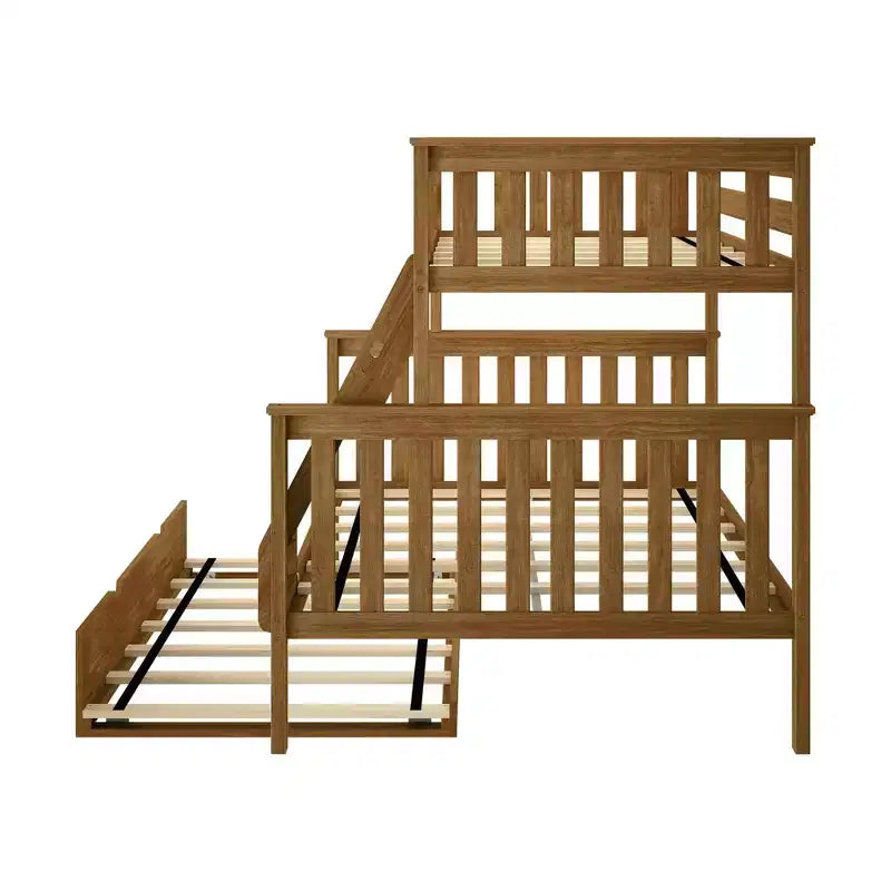 Max & Lily stapelbed van massief hout, eenpersoonsbed boven een tweepersoonsbed, met onderschuifbed met opbergruimte en ladder voor kinderen