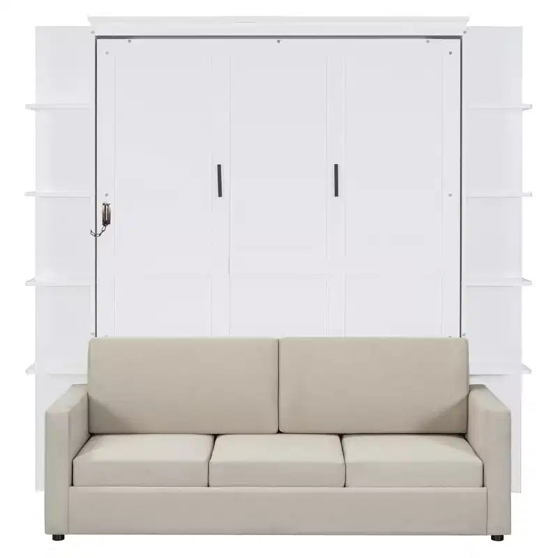 Queen-Murphy-Bett mit Sofa, Schrankbett in Queen-Size zum Zusammenklappen mit Bücherregal und Regalen für Gästezimmer oder Büro