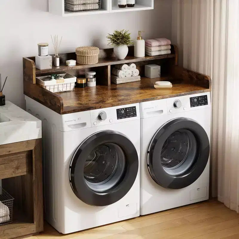 Tweedelig werkblad voor wasmachine en droger met plank of lades, afdekblad voor de wasmachine met antislipmat, wasblad van 54X27.5 om kleding op te vouwen