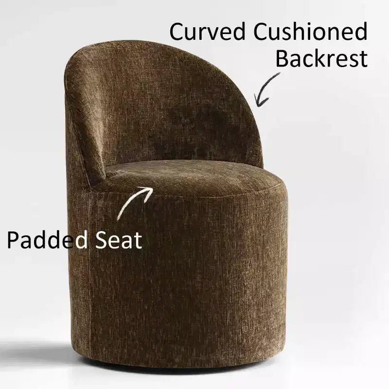 Ensemble de salle à manger moderne pour 6 personnes, table ronde à piètement central, fauteuils pivotants en forme de tonneau à roulettes, chenille texturée - Panipeachy