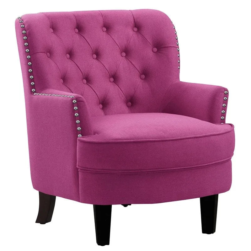 Moser Bay Mignon fluwelen/linnen fauteuil met knopen en hoge rugleuning, 30 breed