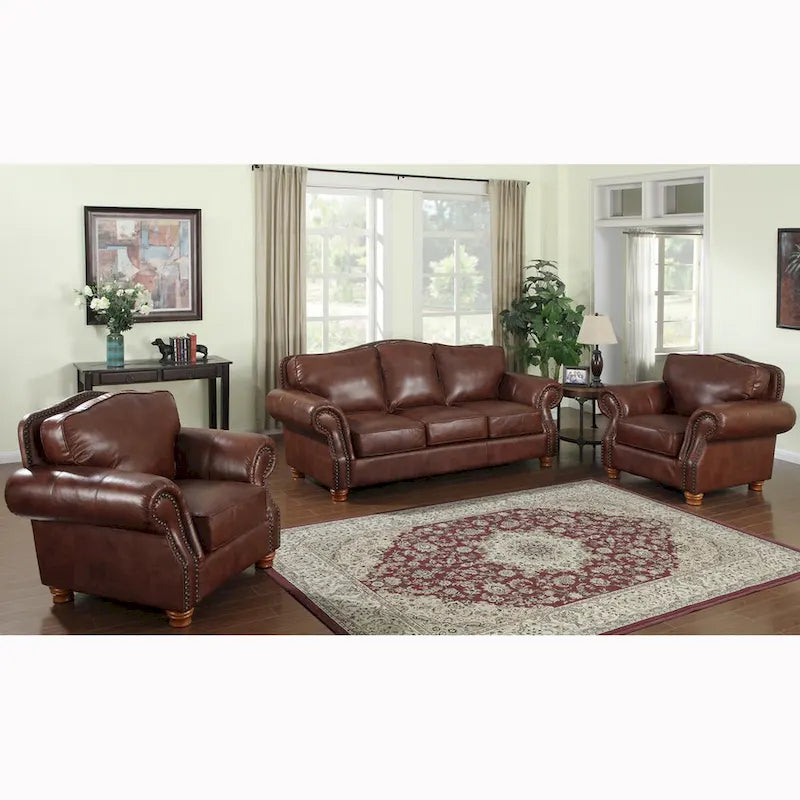 Brandon Sofa und zwei Sessel aus italienischem Vollnarbenleder in Used-Whiskey-Optik