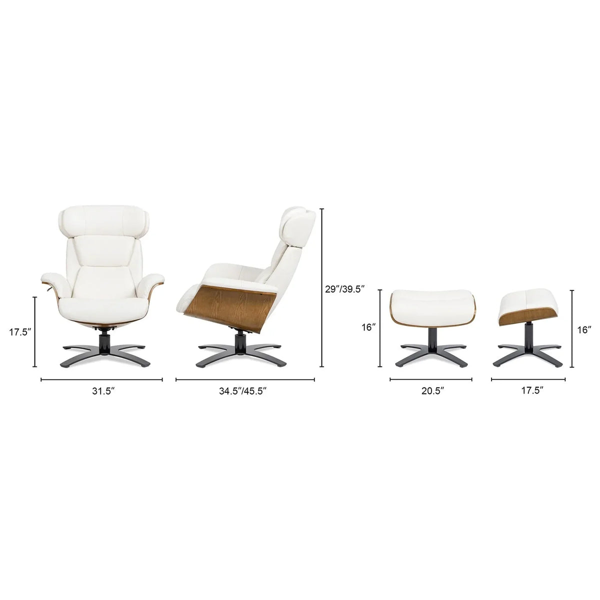 Jovan 31.5 Relaxsessel aus echtem Leder mit Hocker
