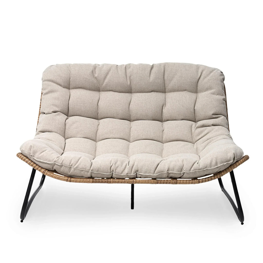 Double Papasan Chair Loveseat with Cushion, All-weather PE Rattan and Metal Frame for Indoor Outdoor