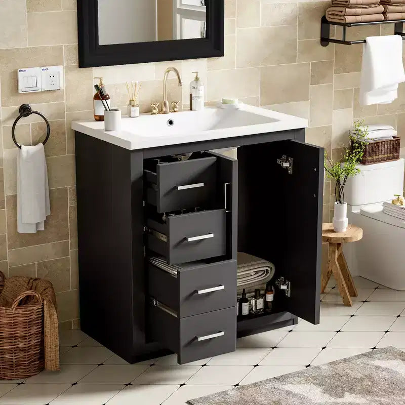 30 Single Sink Bathroom Vanity with Cabinet & 3 Drawers ??Black / Blue / Green / Indigo / White