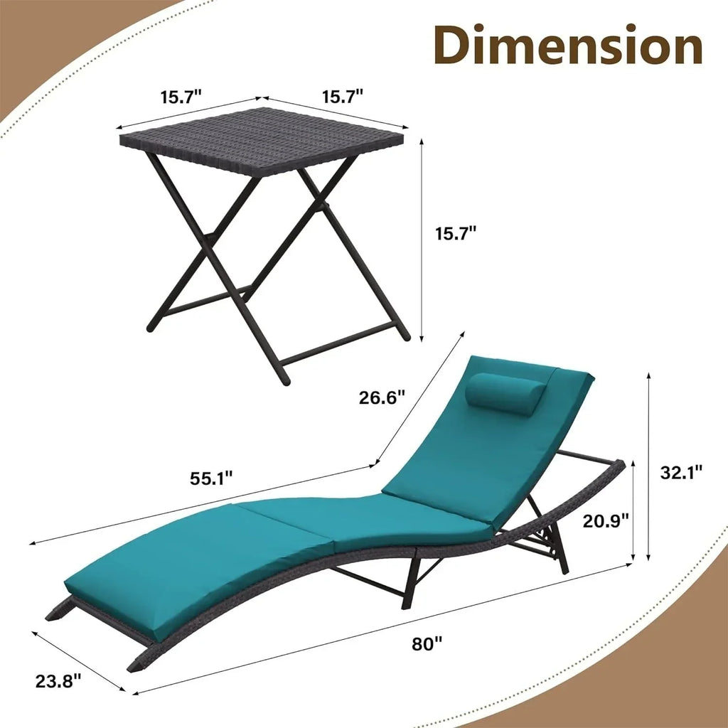 Kullavik 3-teiliges Outdoor-Lounge-Set mit Liegestühlen