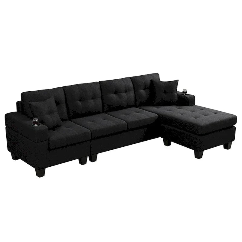 Sectional Sofa Living Room with L Shape Chaise Lounge and cup holder