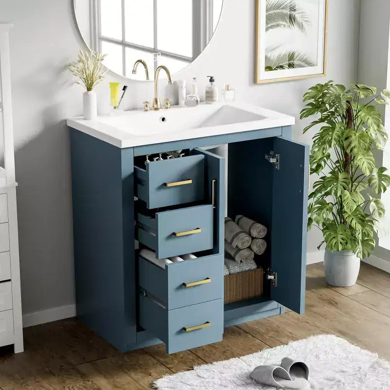 30 Single Sink Bathroom Vanity with Cabinet & 3 Drawers ??Black / Blue / Green / Indigo / White