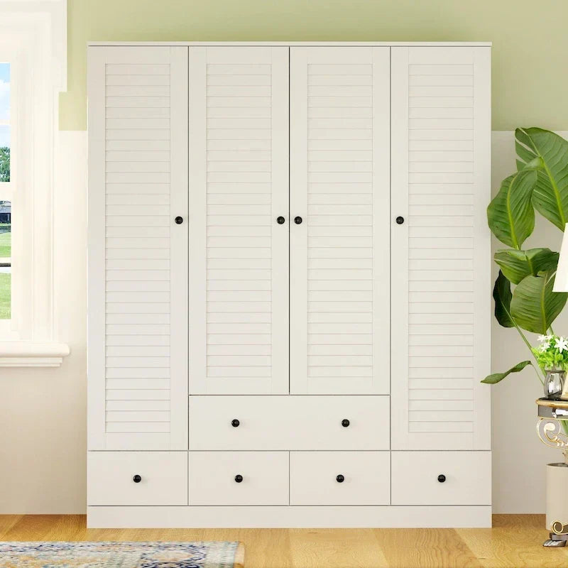 Kleiderschrank, 59 Zoll breit, großer freistehender Schrank, Weiß